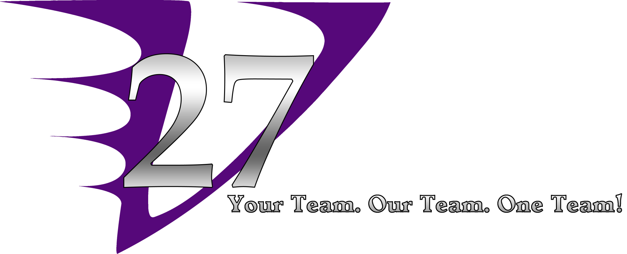 Logo featuring a stylized silver '27' over a purple swoosh, with the tagline 'Your Team. Our Team. One Team!'